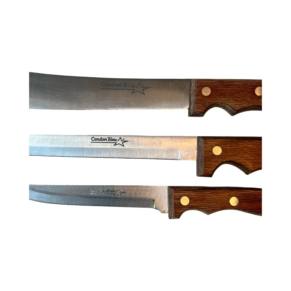 Cordon Bleu 3pc Knife Set High Carbon No-Stain Steel Japan‎ Wood Handle Vintage